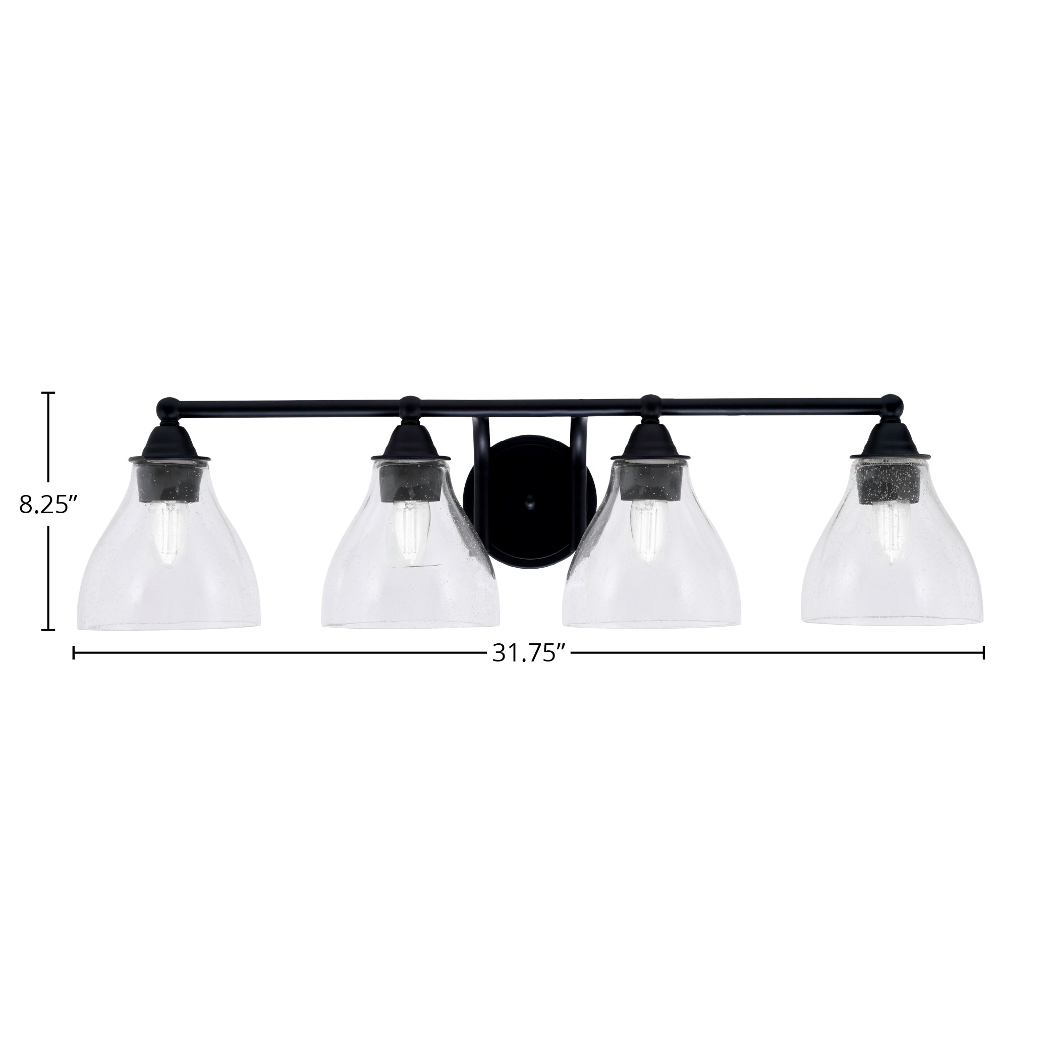 Paramount Four Light Bath Bar in Matte Black with 6.25" Clear Bubble Shade