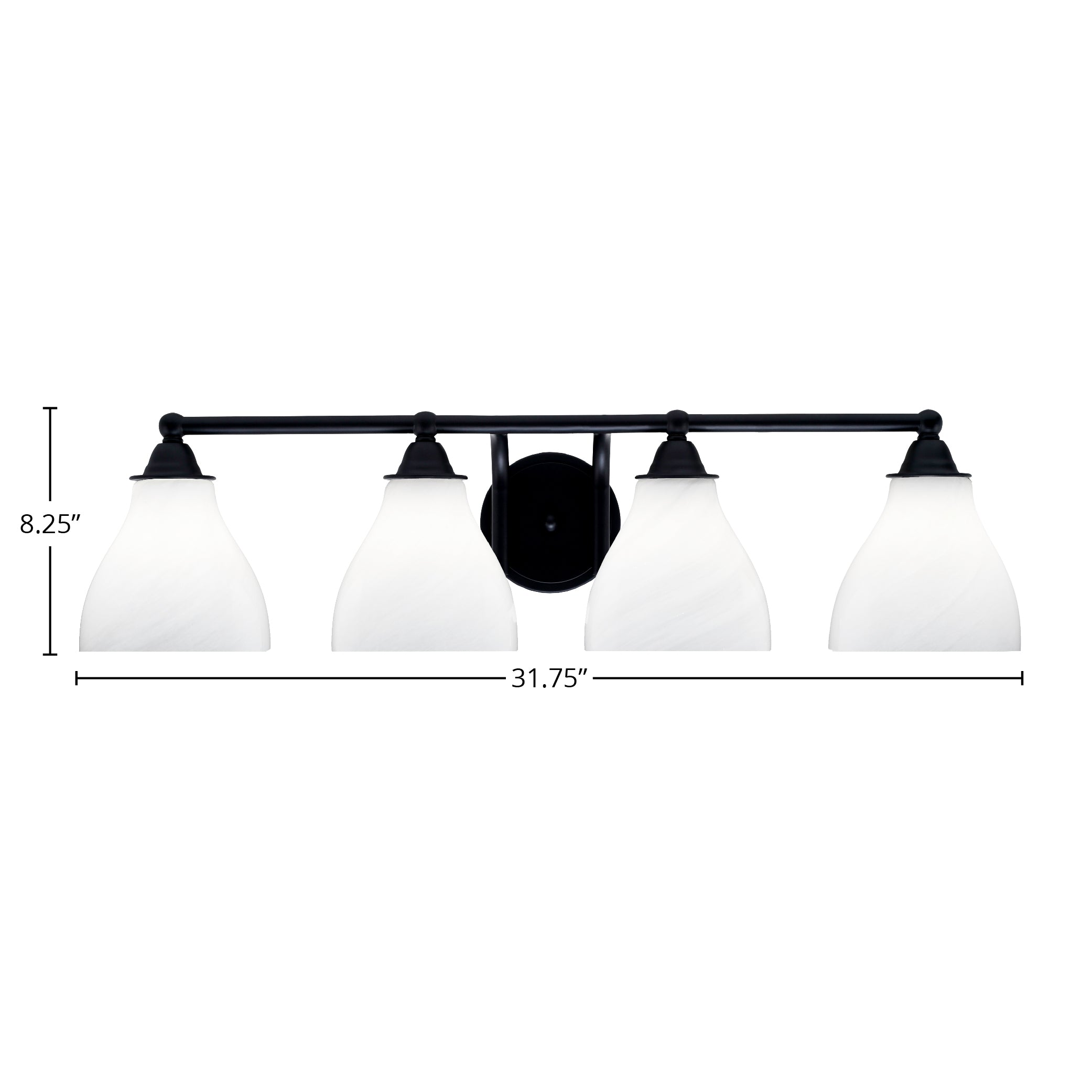Paramount Four Light Bath Bar in Matte Black with 6.25" White Marble Shade