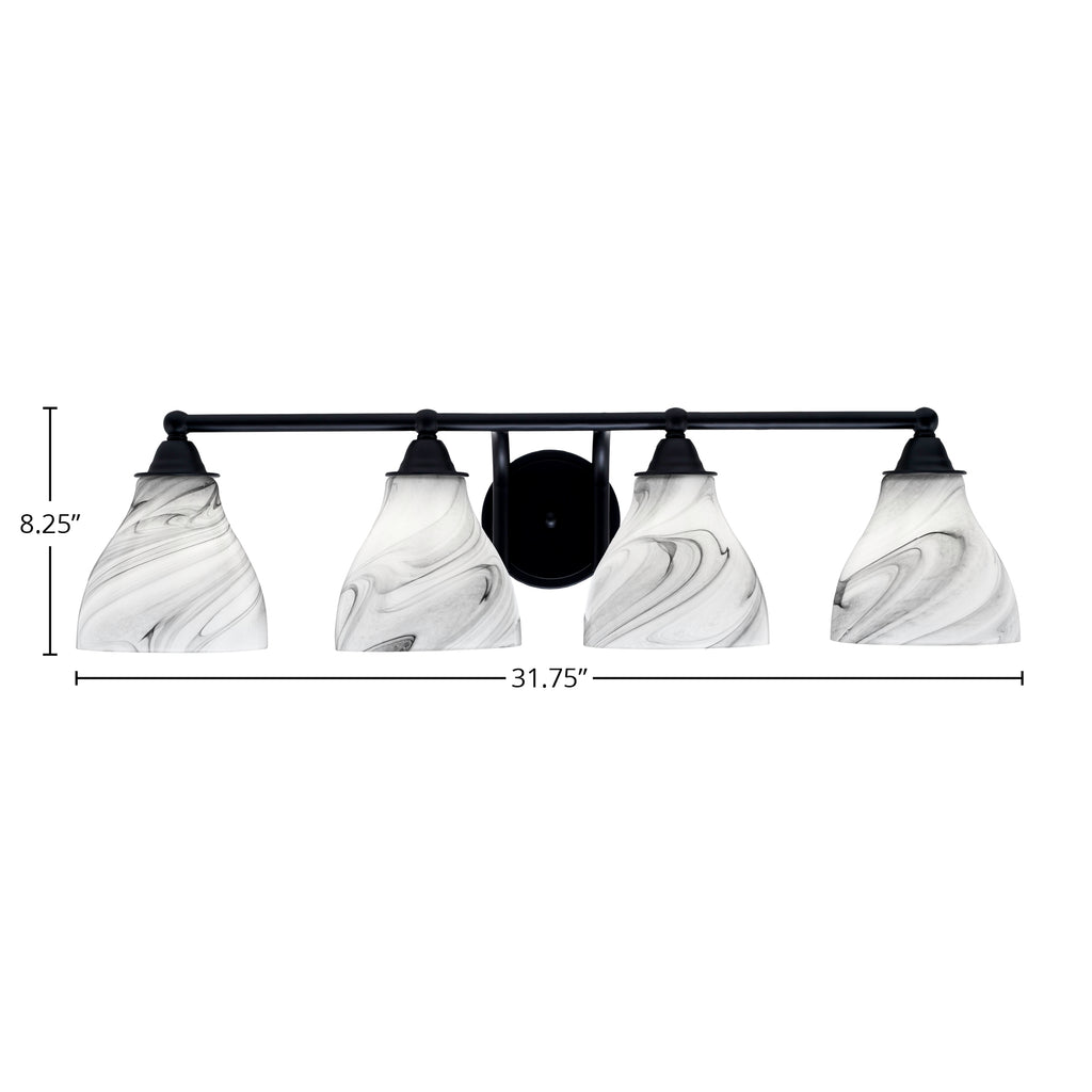 Paramount Four Light Bath Bar in Matte Black with 6.25" Onyx Swirl Shade