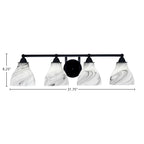 Paramount Four Light Bath Bar in Matte Black with 6.25" Onyx Swirl Shade