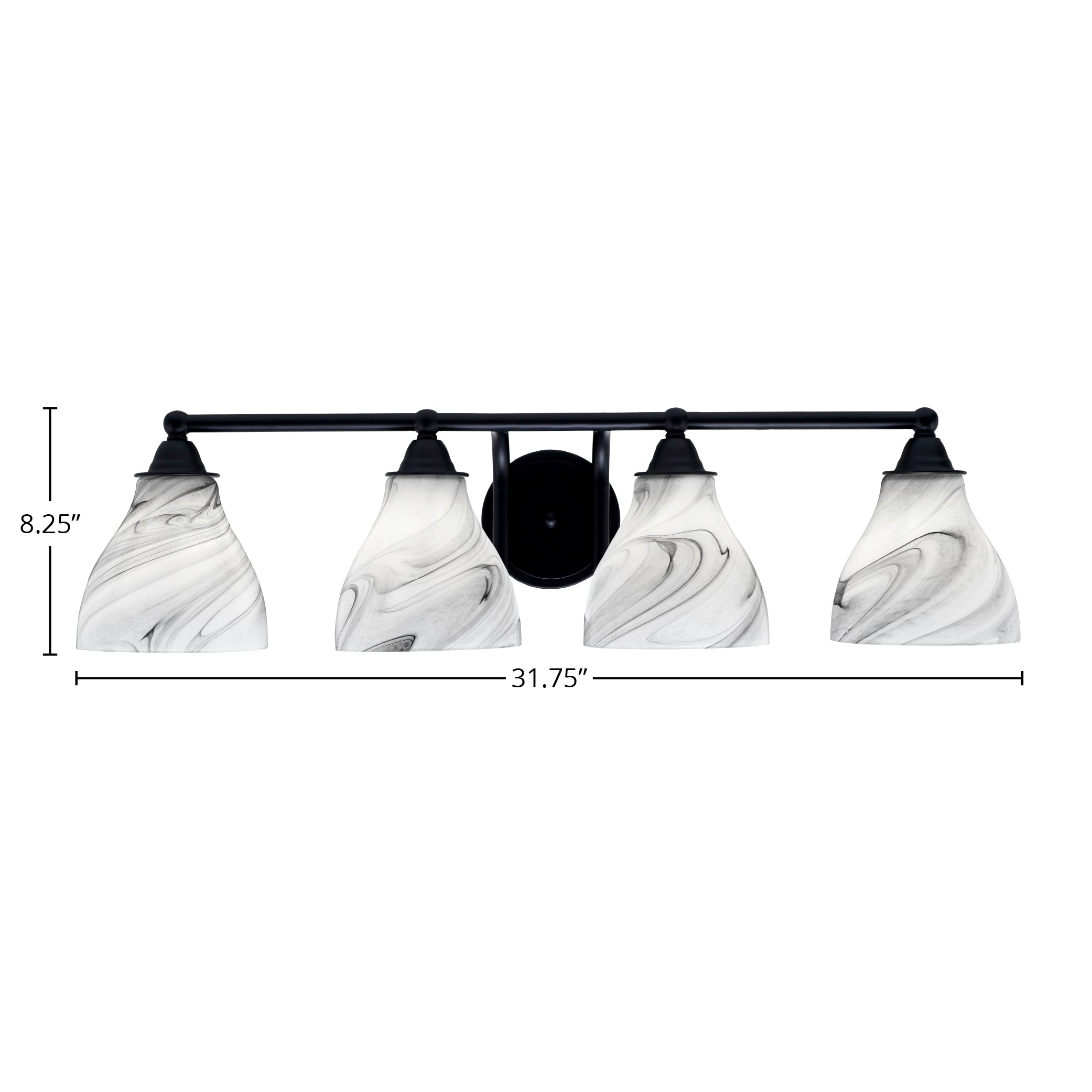 Paramount Four Light Bath Bar in Matte Black with 6.25" Onyx Swirl Shade