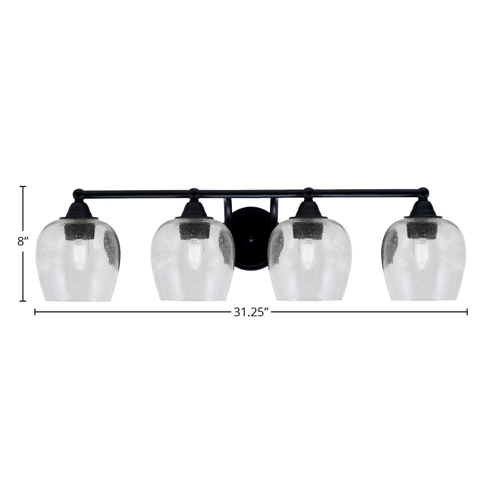 Paramount Four Light Bath Bar in Matte Black with 6" Clear Bubble Shade