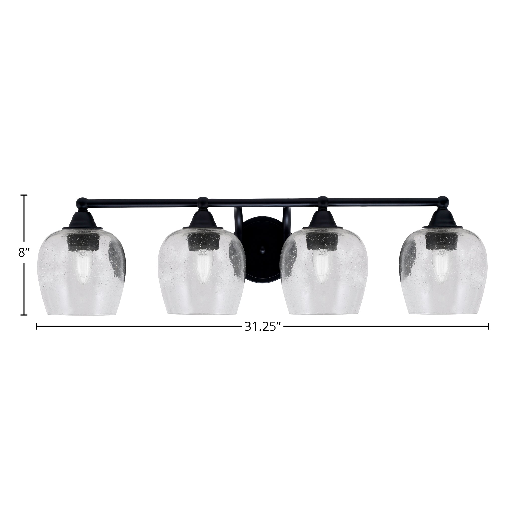 Paramount Four Light Bath Bar in Matte Black with 6" Clear Bubble Shade