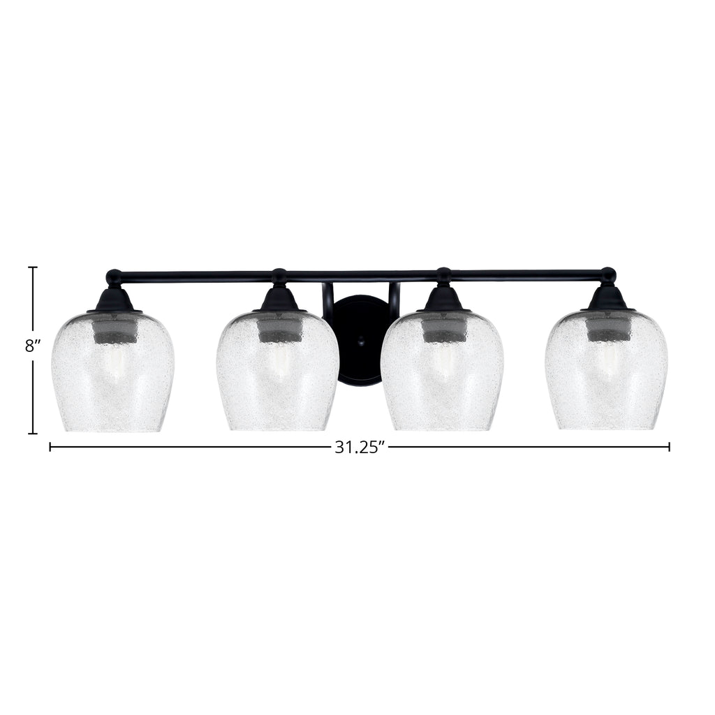 Paramount Four Light Bath Bar in Matte Black with 6" Smoke Bubble Shade