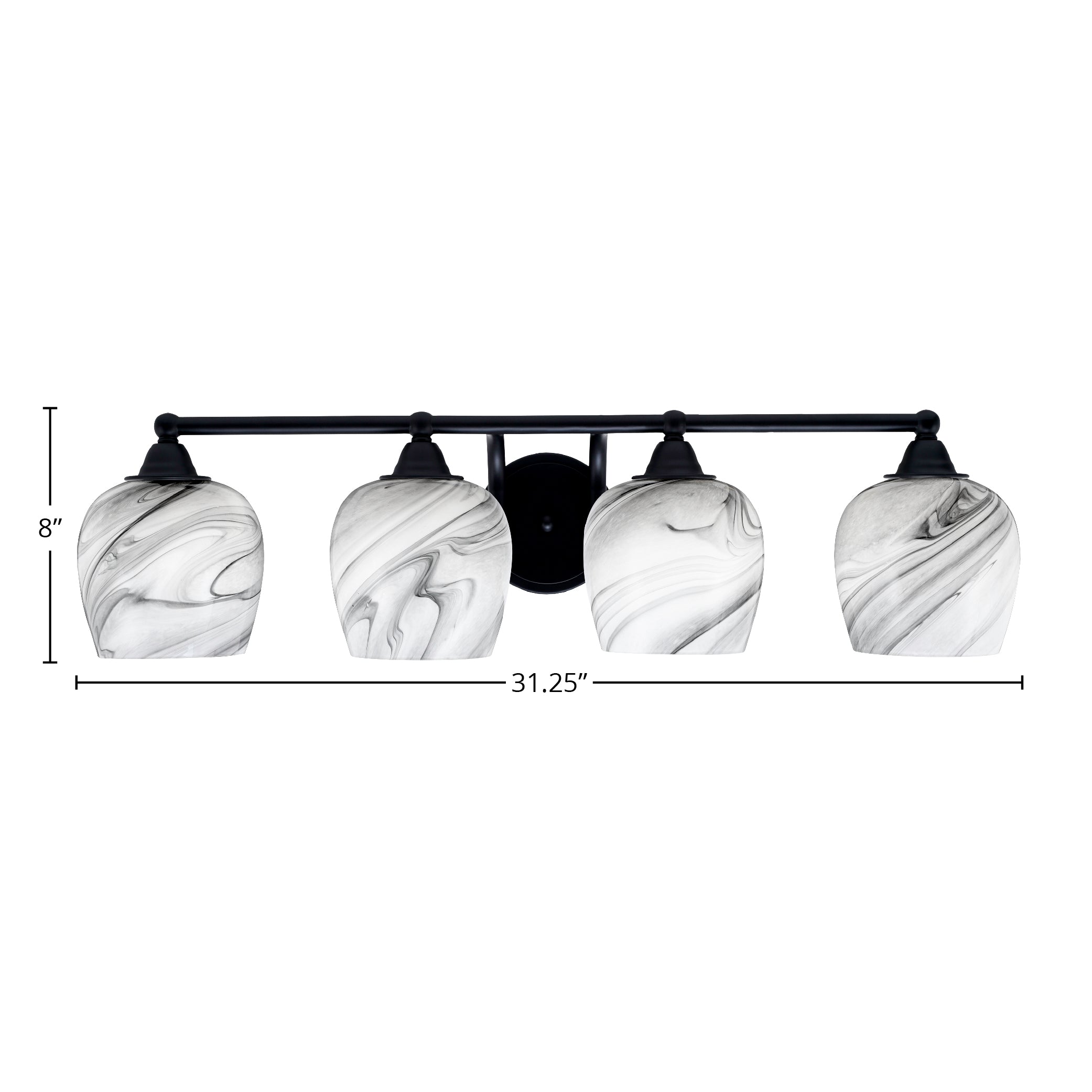 Paramount Four Light Bath Bar in Matte Black with 6" Onyx Swirl Shade
