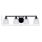 Paramount Four Light Bath Bar in Matte Black with 5" Clear Ribbed Shade
