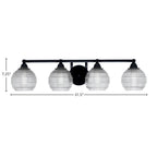 Paramount Four Light Bath Bar in Matte Black with 6" Clear Ribbed Shade