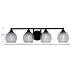 Paramount Four Light Bath Bar in Matte Black with 6" Smoke Ribbed Shade