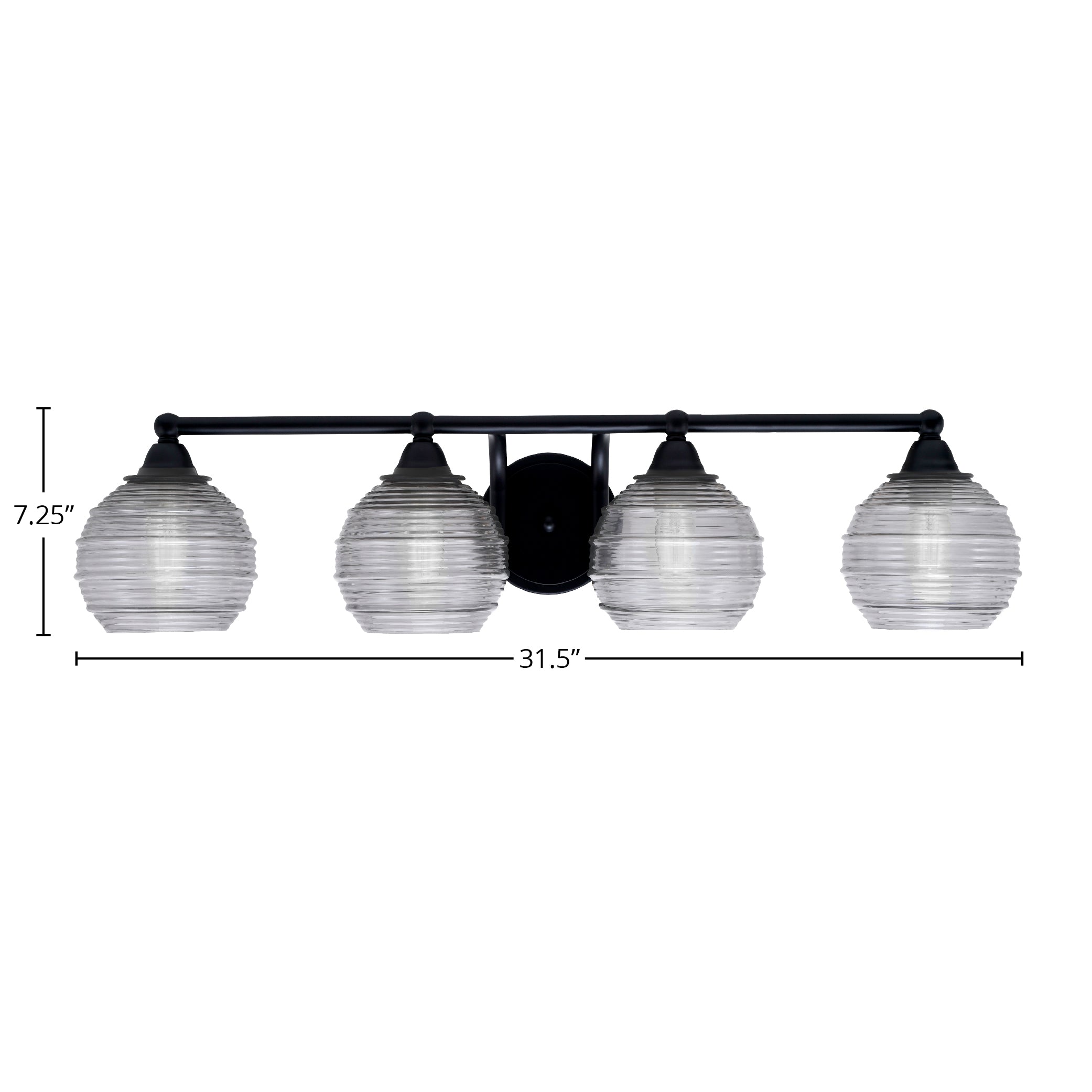 Paramount Four Light Bath Bar in Matte Black with 6" Smoke Ribbed Shade