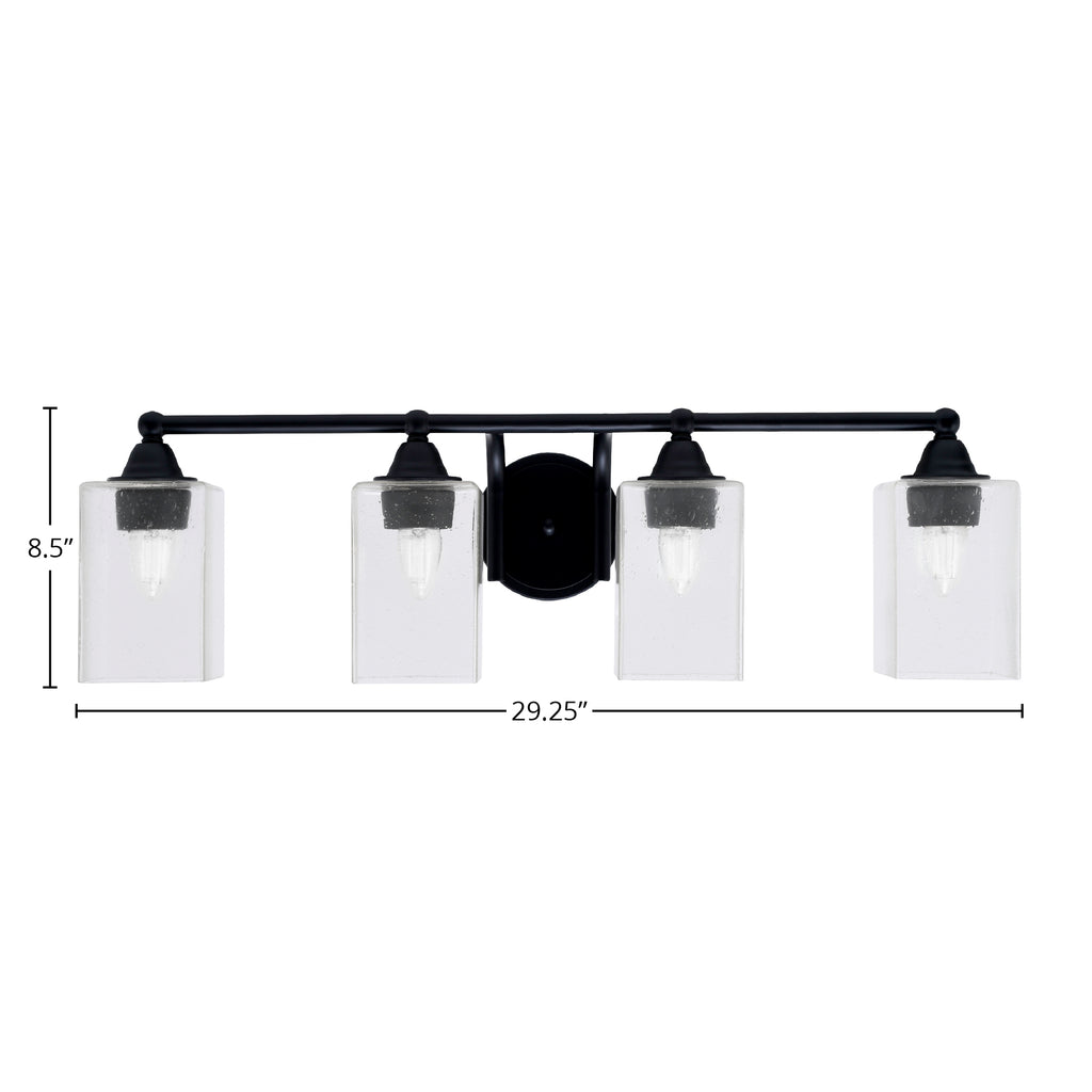 Paramount Four Light Bath Bar in Matte Black with 4" Square Clear Bubble Shade