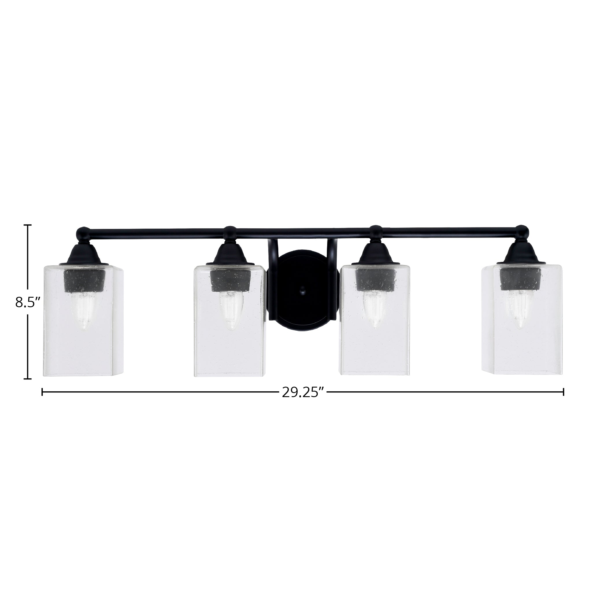 Paramount Four Light Bath Bar in Matte Black with 4" Square Clear Bubble Shade