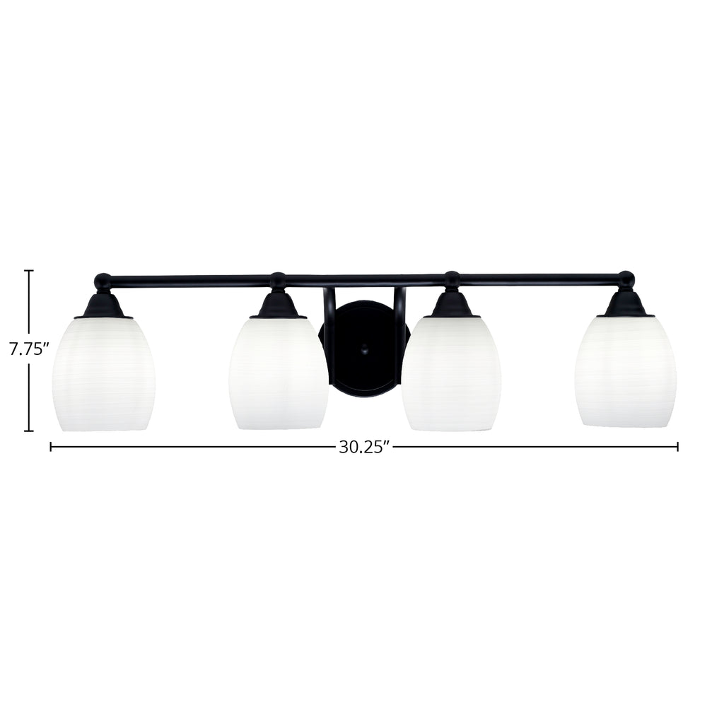 Paramount Four Light Bath Bar in Matte Black with 5" White Linen Shade