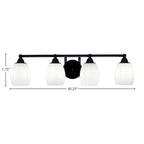 Paramount Four Light Bath Bar in Matte Black with 5" White Linen Shade