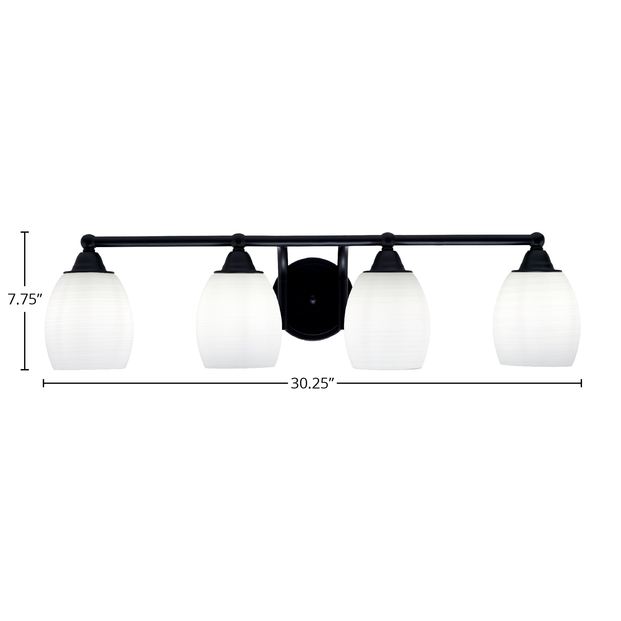 Paramount Four Light Bath Bar in Matte Black with 5" White Linen Shade