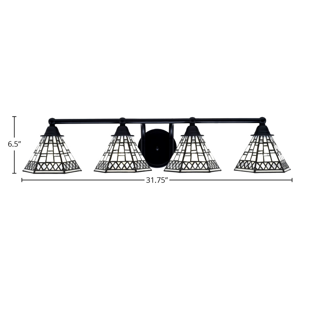 Paramount Four Light Bath Bar in Matte Black with 7" Pewter Art Glass Shade
