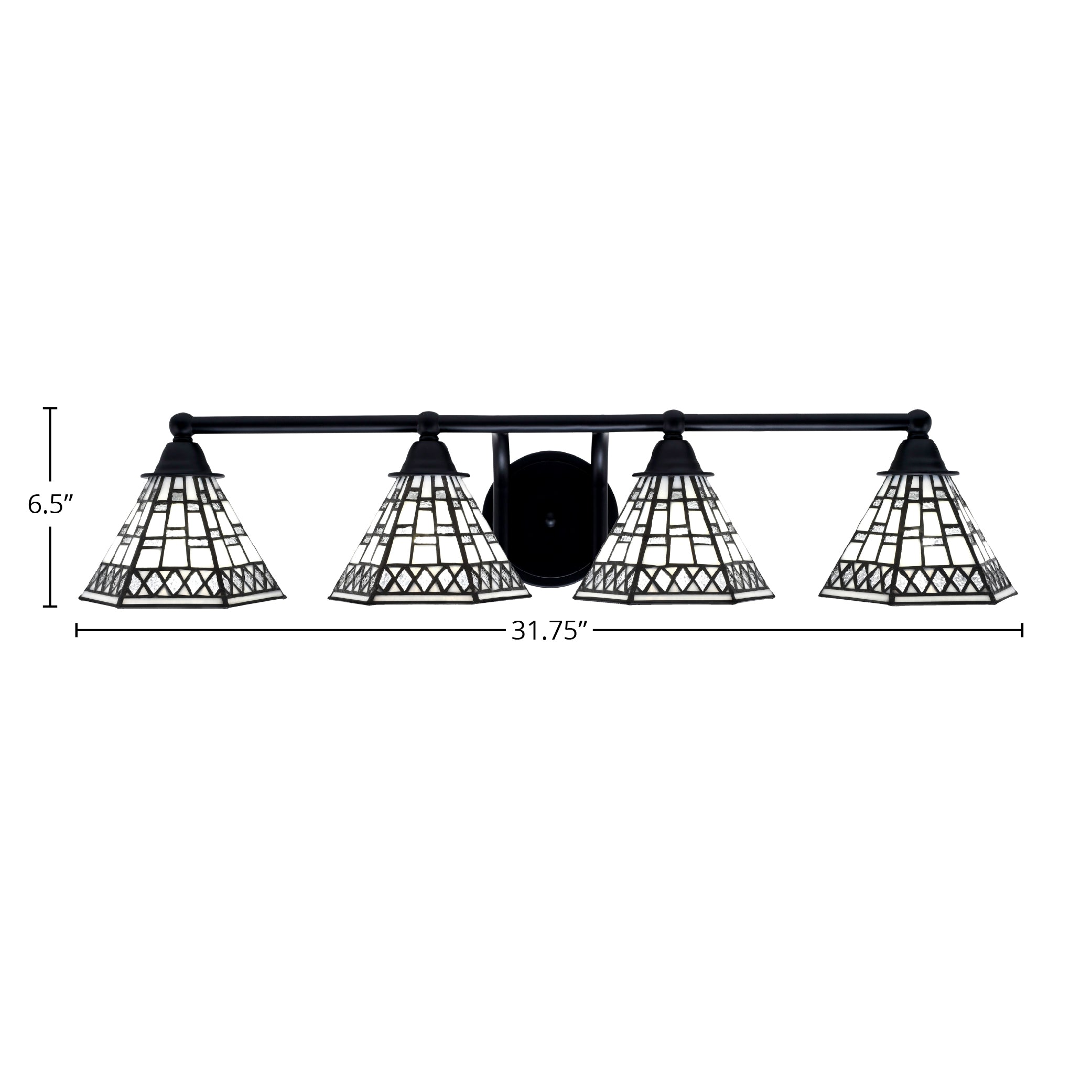 Paramount Four Light Bath Bar in Matte Black with 7" Pewter Art Glass Shade