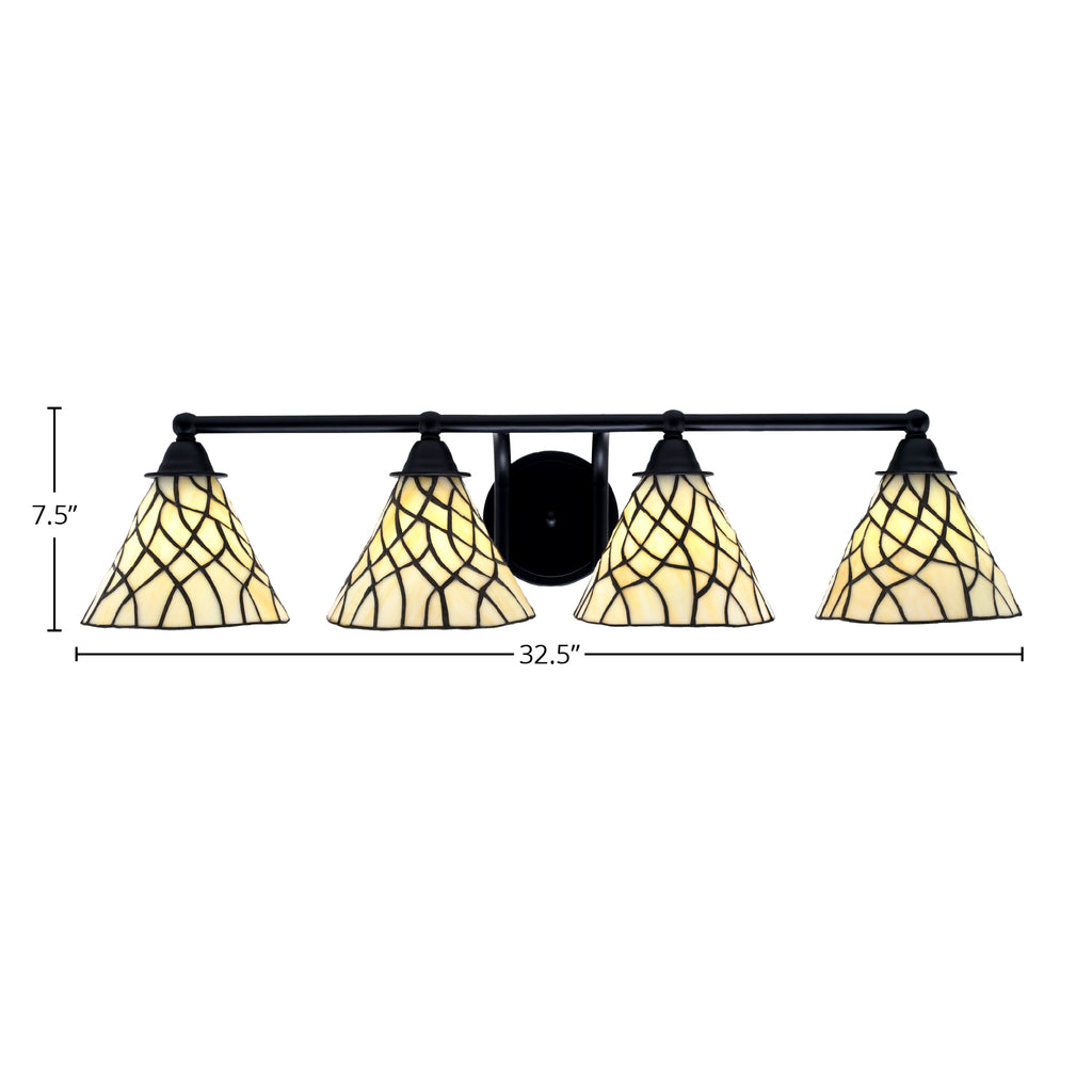 Paramount Four Light Bath Bar in Matte Black with 7" Sandhill Art Glass Shade