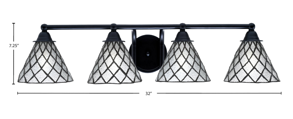 Paramount Four Light Bath Bar in Matte Black with 7" Diamond Ice Art Glass Shade