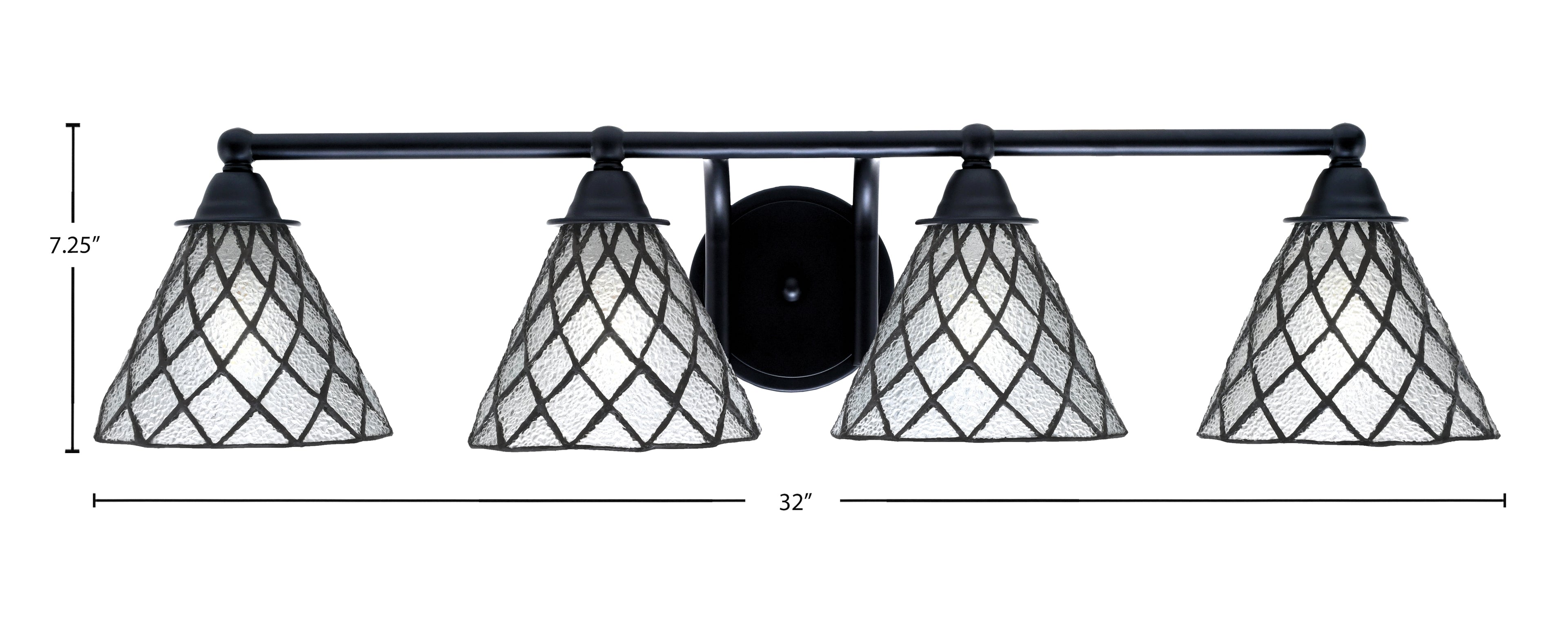 Paramount Four Light Bath Bar in Matte Black with 7" Diamond Ice Art Glass Shade