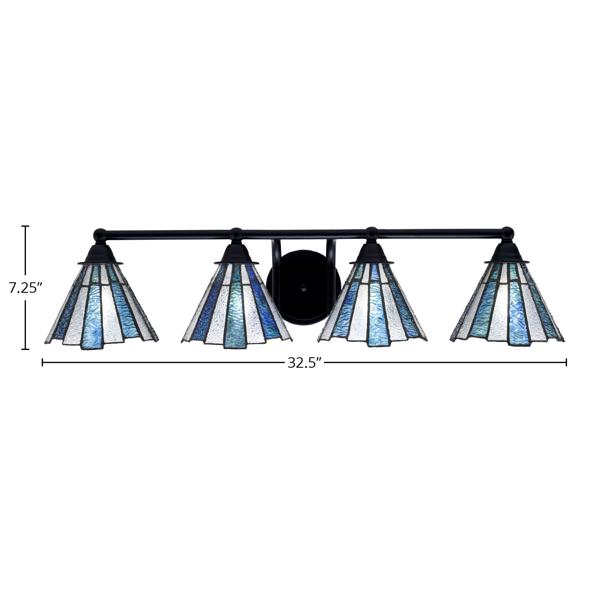 Paramount Four Light Bath Bar in Matte Black with 7" Sea Ice Art Glass Shade