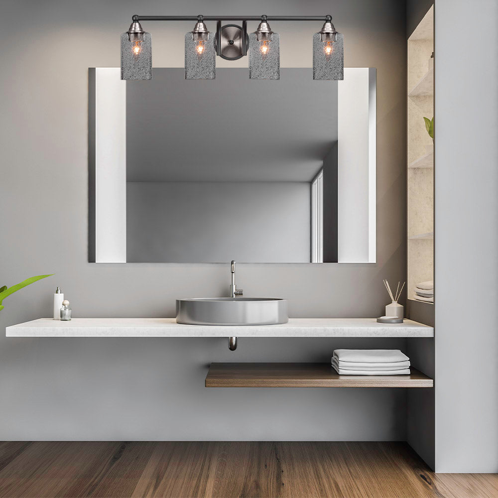 Paramount Four Light Bath Bar in Matte Black & Brushed Nickel with 4" Smoke Bubble Shade