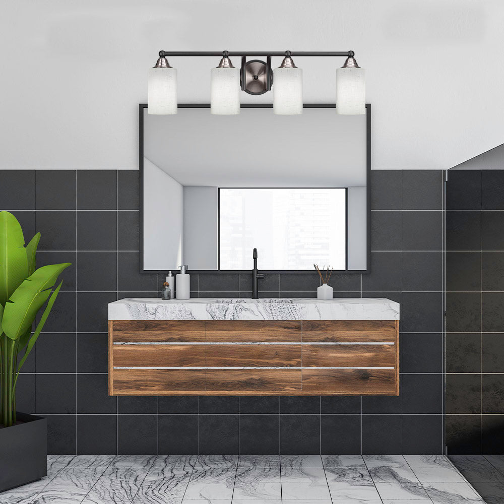 Paramount Four Light Bath Bar in Matte Black & Brushed Nickel with 4" White Muslin Shade