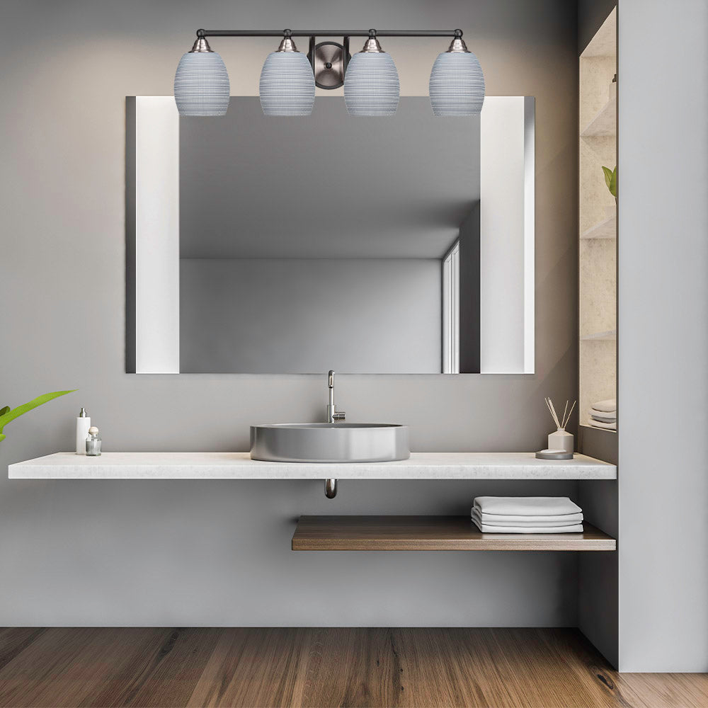 Paramount Four Light Bath Bar in Matte Black & Brushed Nickel with 5" Gray Matrix Shade