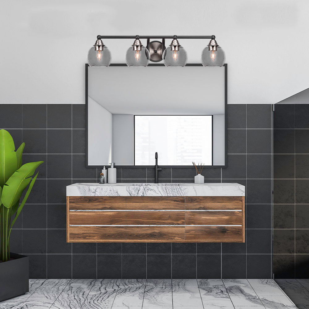 Paramount Four Light Bath Bar in Matte Black & Brushed Nickel with 5.75" Clear Bubble Shade