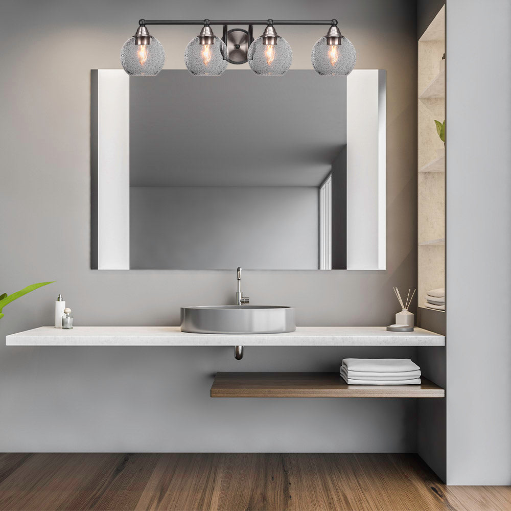 Paramount Four Light Bath Bar in Matte Black & Brushed Nickel with 5.75" Smoke Bubble Shade