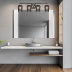 Paramount Four Light Bath Bar in Matte Black & Brushed Nickel with 5" Smoke Textured Shade