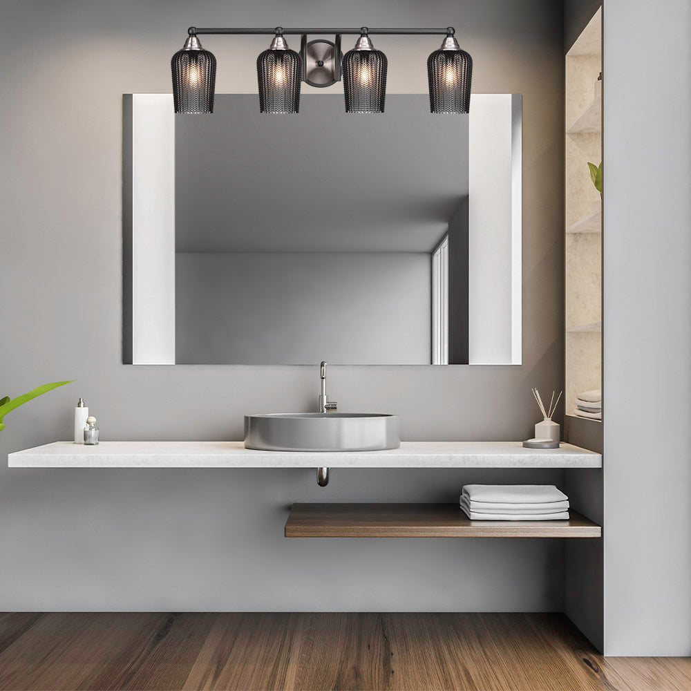 Paramount Four Light Bath Bar in Matte Black & Brushed Nickel with 5" Smoke Textured Shade