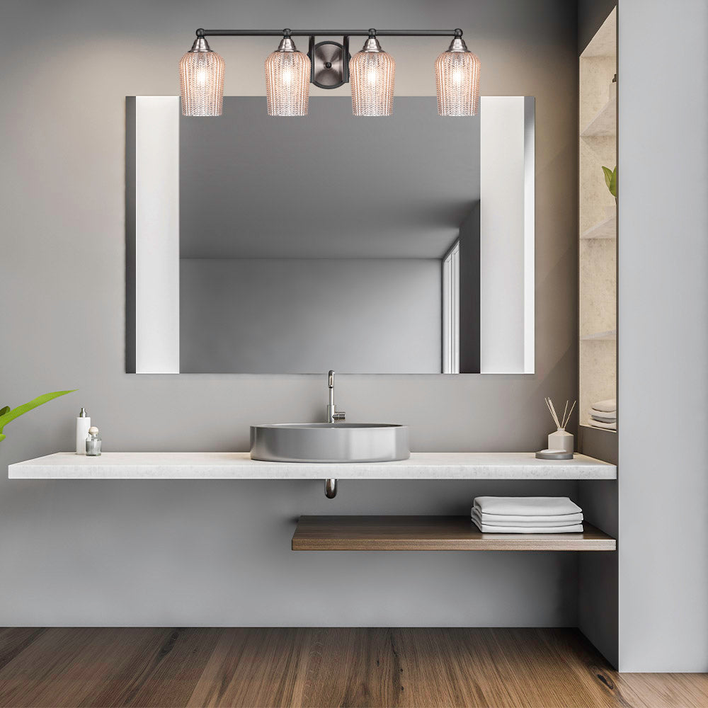Paramount Four Light Bath Bar in Matte Black & Brushed Nickel with 5" Silver Textured Shade