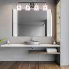 Paramount Four Light Bath Bar in Matte Black & Brushed Nickel with 4.5" Square Clear Bubble Shade