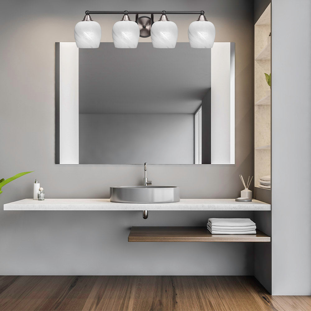 Paramount Four Light Bath Bar in Matte Black & Brushed Nickel with 6" White Marble Shade