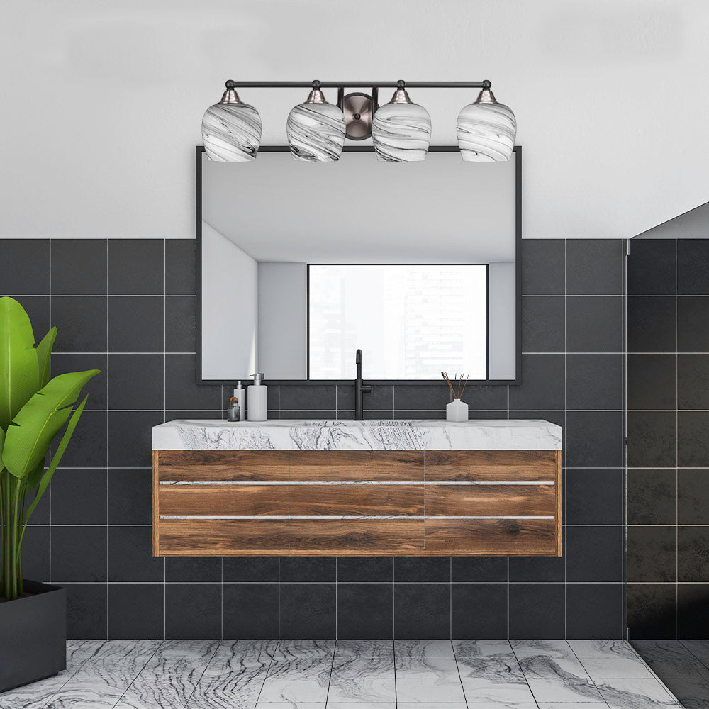 Paramount Four Light Bath Bar in Matte Black & Brushed Nickel with 6" Onyx Swirl Shade