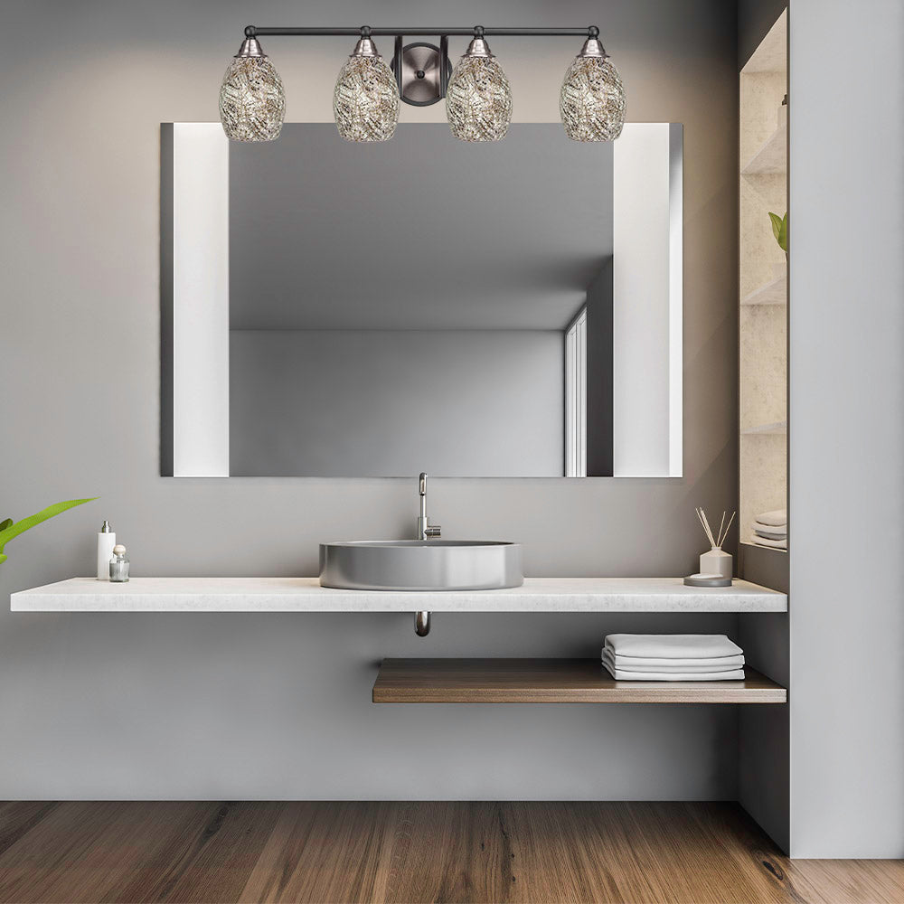 Paramount Four Light Bath Bar in Matte Black & Brushed Nickel with 5" Natural Fusion Shade