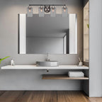 Paramount Four Light Bath Bar in Matte Black & Brushed Nickel with 4" Square Clear Bubble Shade