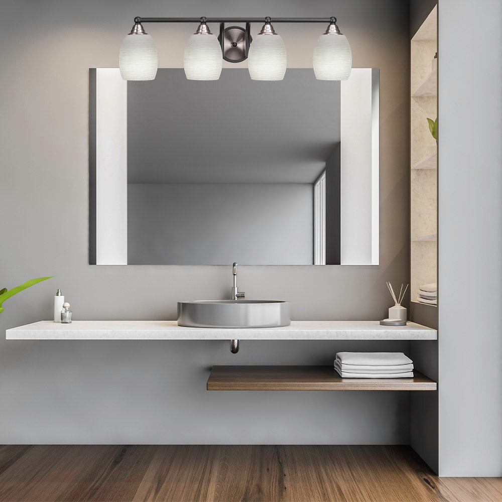 Paramount Four Light Bath Bar in Matte Black & Brushed Nickel with 5" White Linen Shade
