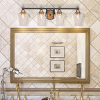 Paramount Four Light Bath Bar in Matte Black & Brass with 5" Clear Bubble Shade