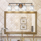 Paramount Four Light Bath Bar in Matte Black & Brass with 4" Onyx Swirl Shade