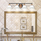 Paramount Four Light Bath Bar in Matte Black & Brass with 7" White Muslin Shade