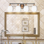 Paramount Four Light Bath Bar in Matte Black & Brass with 5" White Matrix Shade