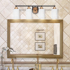 Paramount Four Light Bath Bar in Matte Black & Brass with 4" White Matrix Shade