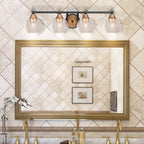 Paramount Four Light Bath Bar in Matte Black & Brass with 5.75" Clear Bubble Shade