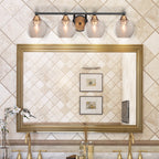 Paramount Four Light Bath Bar in Matte Black & Brass with 5.75" Smoke Bubble Shade