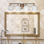 Paramount Four Light Bath Bar in Matte Black & Brass with 5.75" Onyx Swirl Shade