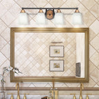 Paramount Four Light Bath Bar in Matte Black & Brass with 4.5" Square White Muslin Shade