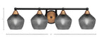 Paramount Four Light Bath Bar in Matte Black & Brass with 6" Smoke Textured Shade
