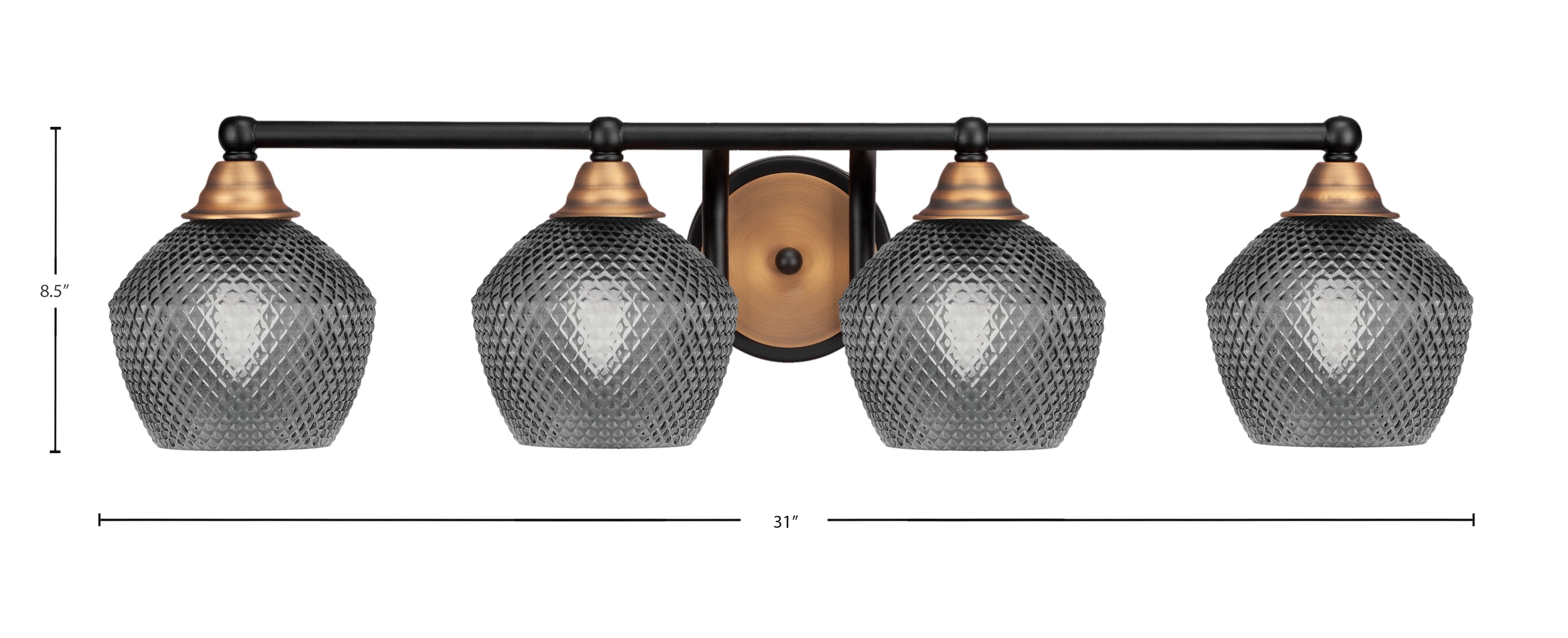 Paramount Four Light Bath Bar in Matte Black & Brass with 6" Smoke Textured Shade