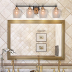 Paramount Four Light Bath Bar in Matte Black & Brass with 6" Clear Bubble Shade
